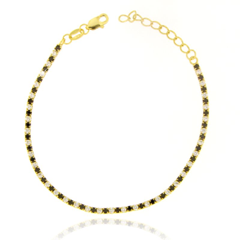 Braccialetto Tennis Zirconi Neri E Bianchi Elide - Bracciale Donna Argento 925