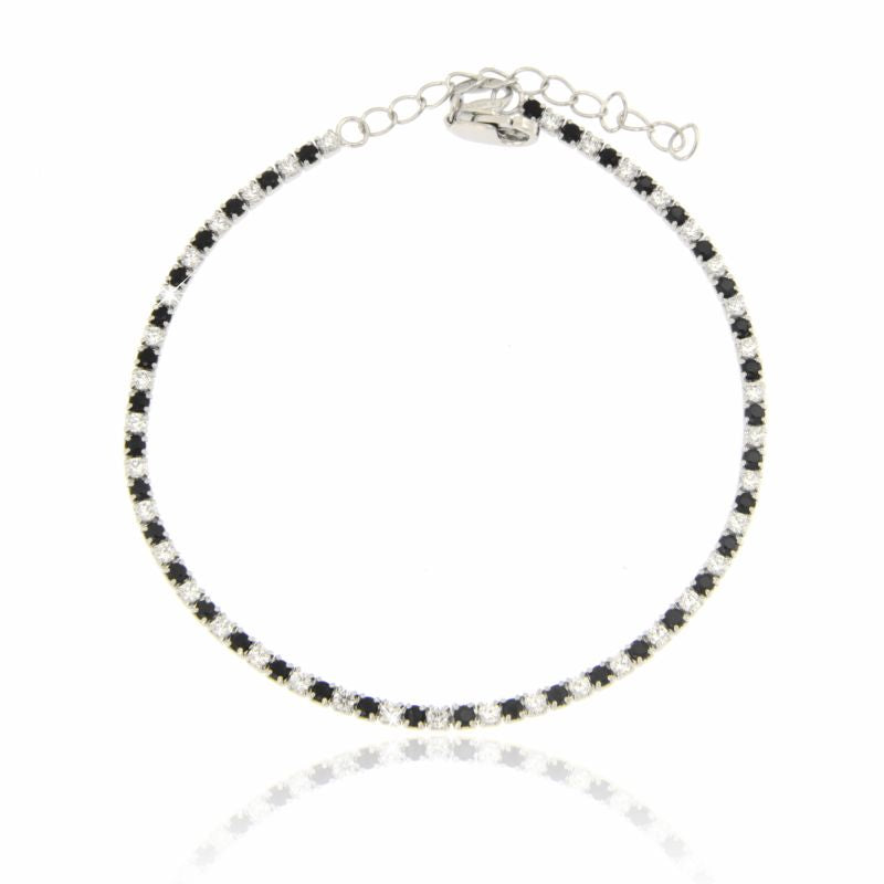 Braccialetto Tennis Zirconi Neri E Bianchi Elide - Bracciale Donna Argento 925