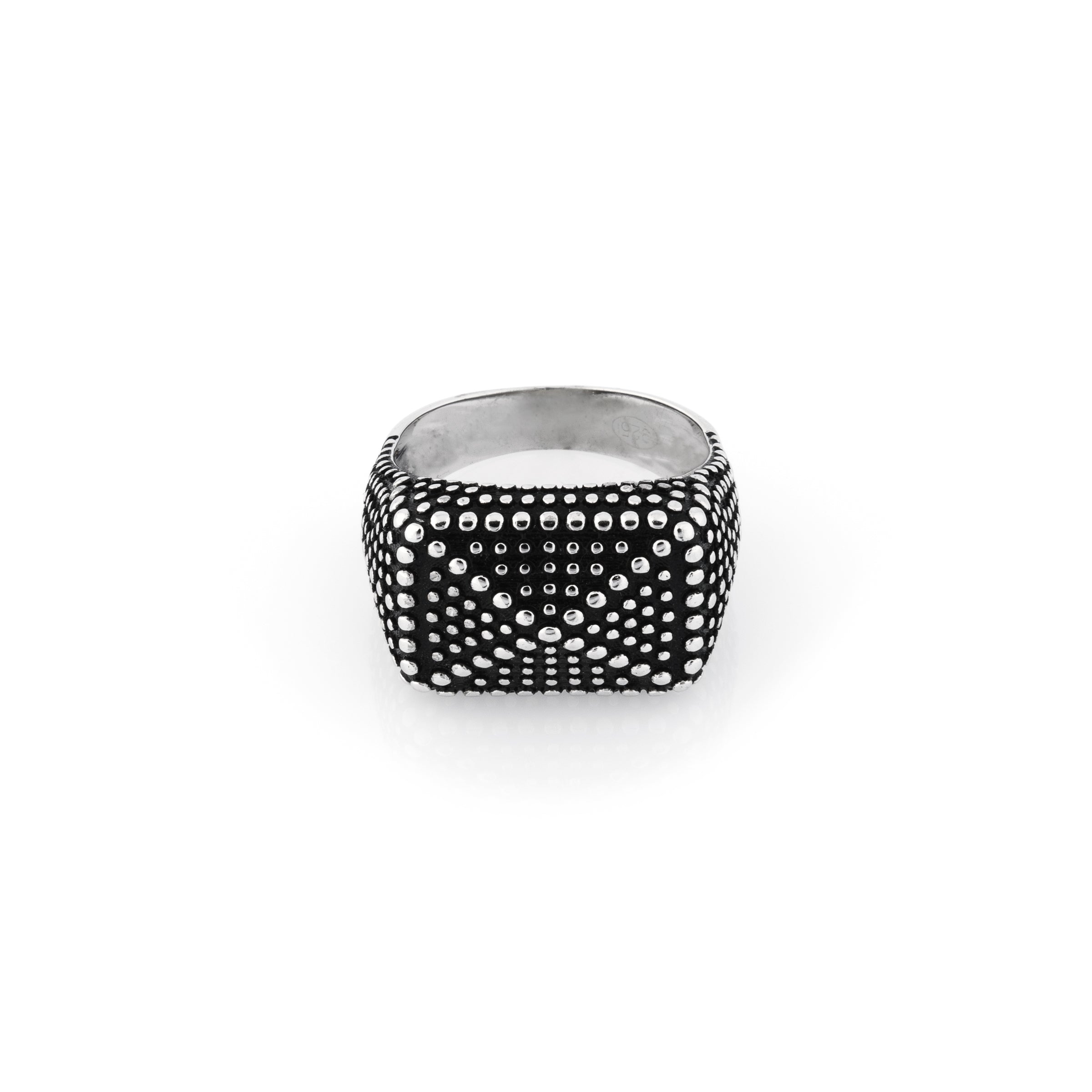 Anello Uomo Scudo Rettangolare Puntinato - Anello Uomo Argento 925