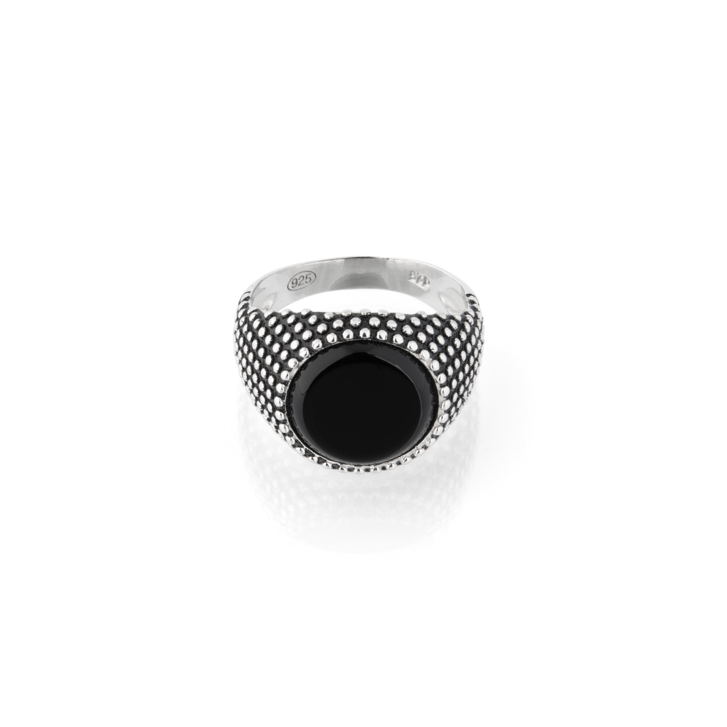 Anello Chevalier Puntinato Pietra Onice Javier - Anello Uomo Argento 925
