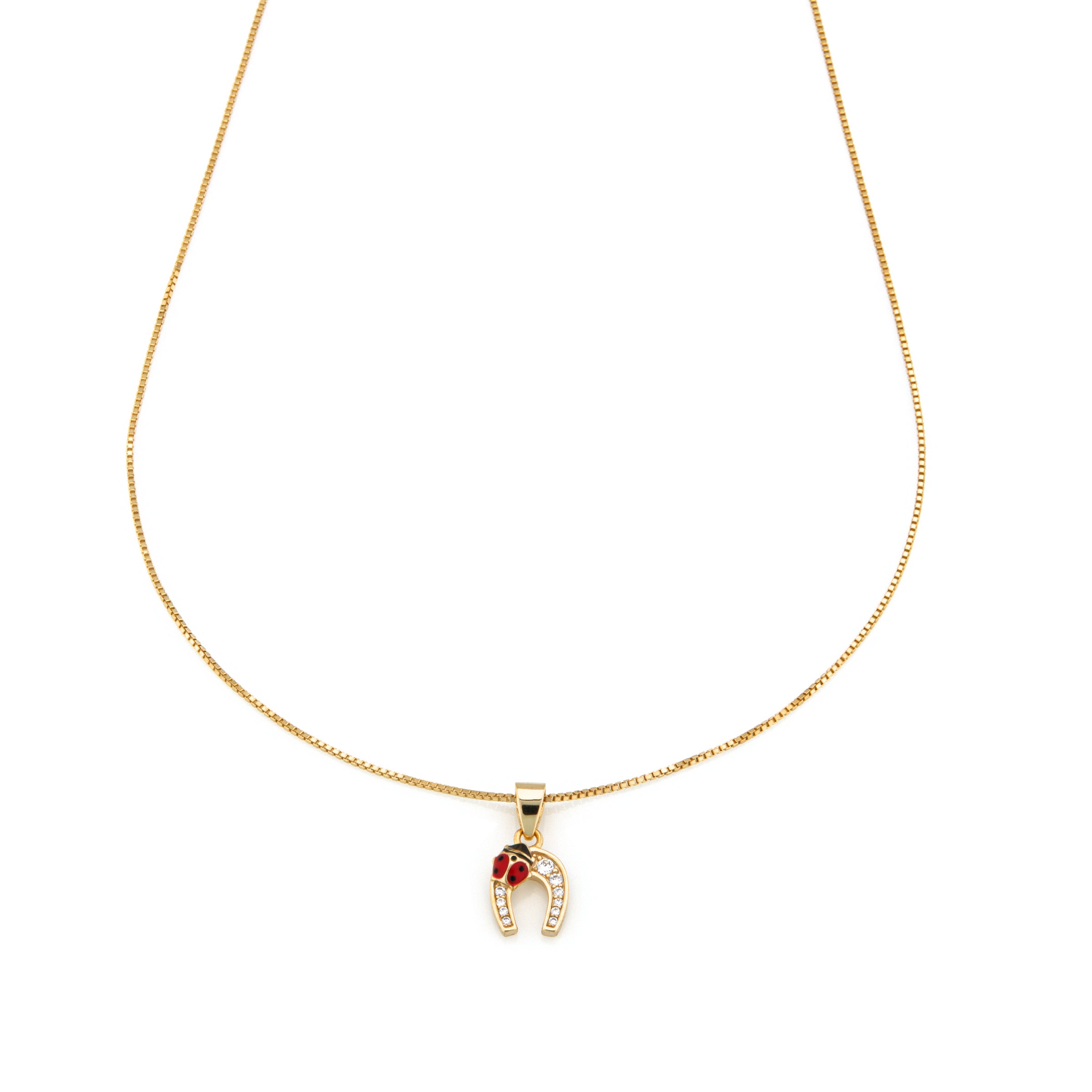 Collana Pendente Ferro di Cavallo e Coccinella - Collanina Donna Oro Placcato 18K