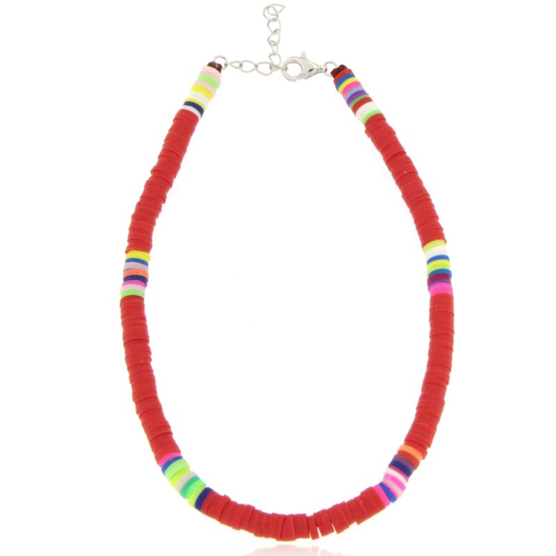 Cavigliera Colorata In Gomma Silicone Rossa Con Filo E Chiusure In Argento - Cavigliera Donna Argento
