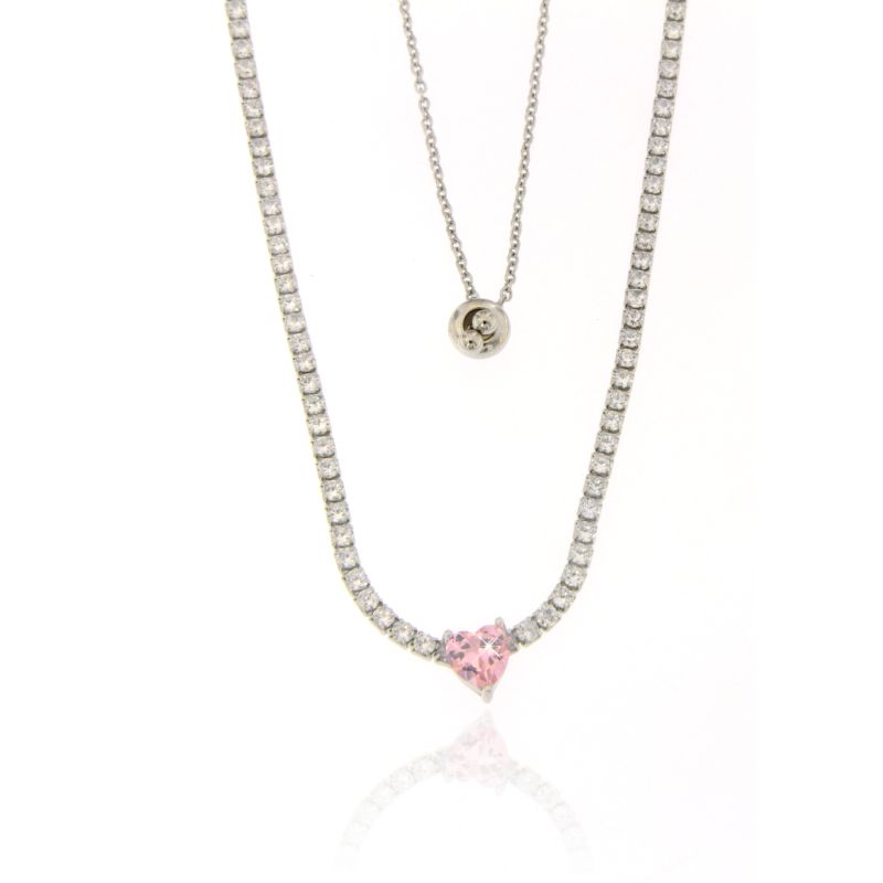 Collana Tennis Choker Madeleine Cuore Rosa - Collana Donna Argento 925