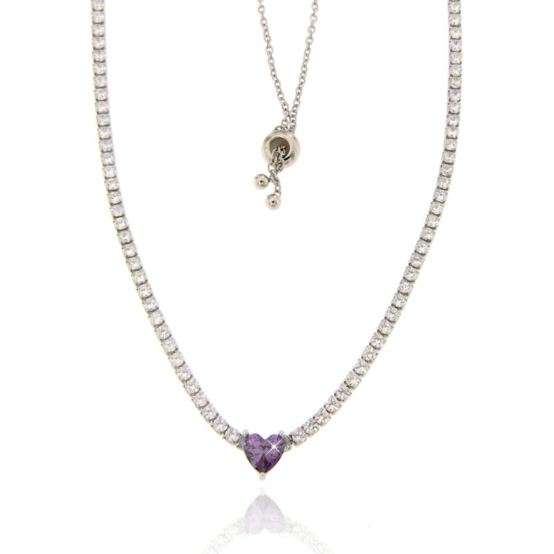 Collana Tennis Choker Madeleine Cuore Ametista - Collana Donna Argento 925