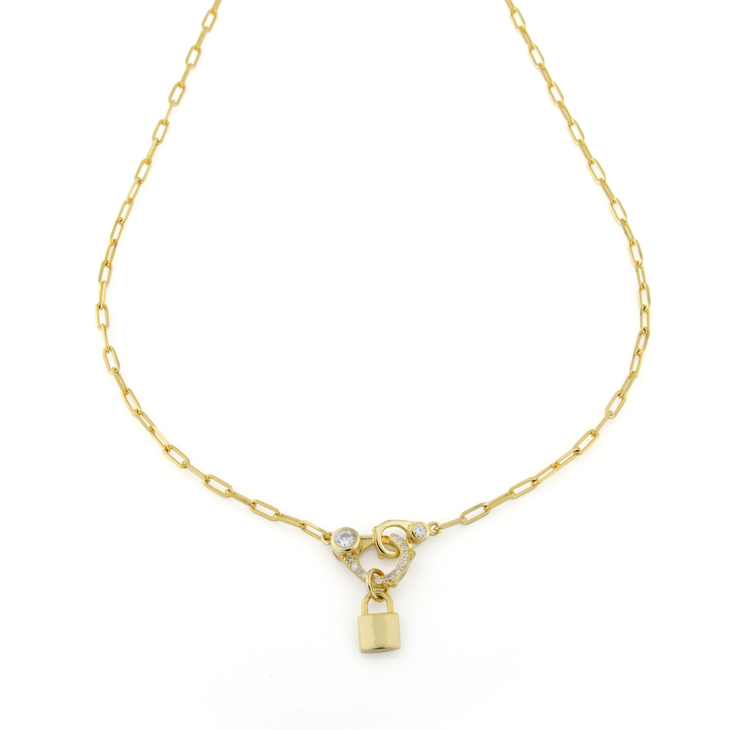 Collanina Pendente Moschettone E Lucchetto - Collana Donna Oro Placcato 18K