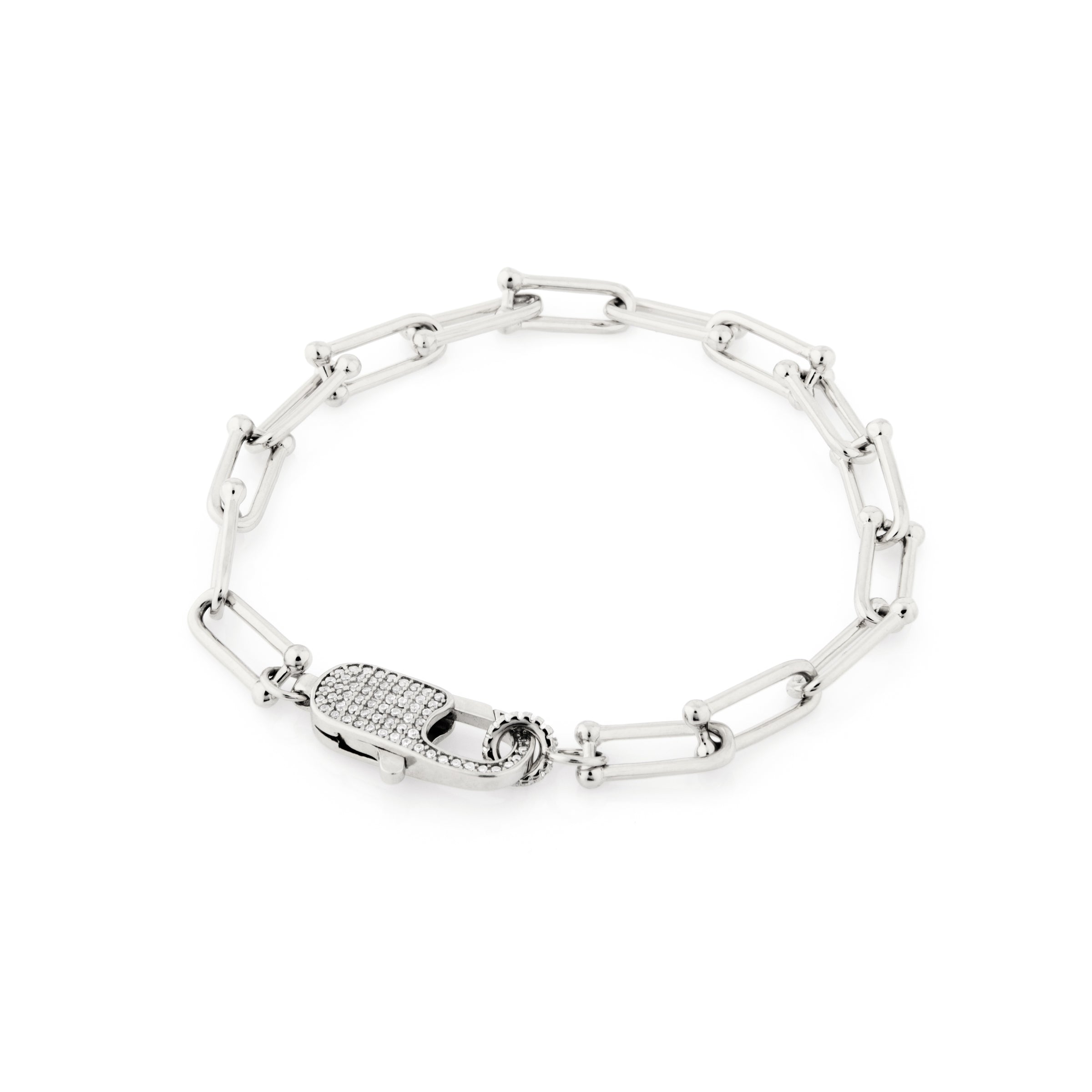 Bracciale Catena Con Chiusura Moschettone Zirconi Sofia - Bracciale Donna Argento