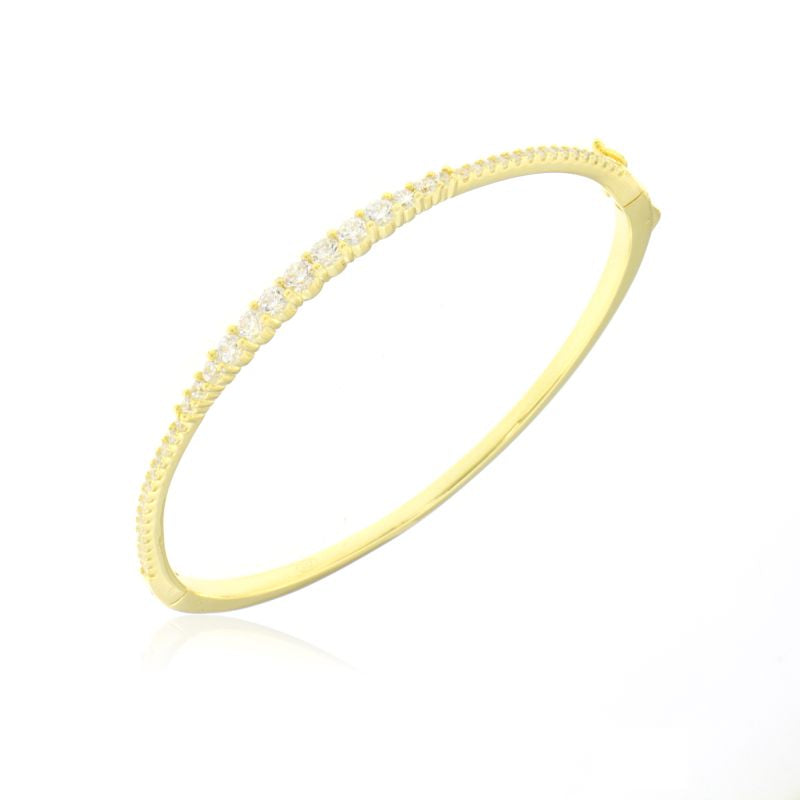 Braccialetto Rigido Con Zirconi - Bracciale Donna Argento 925 Oro Placcato