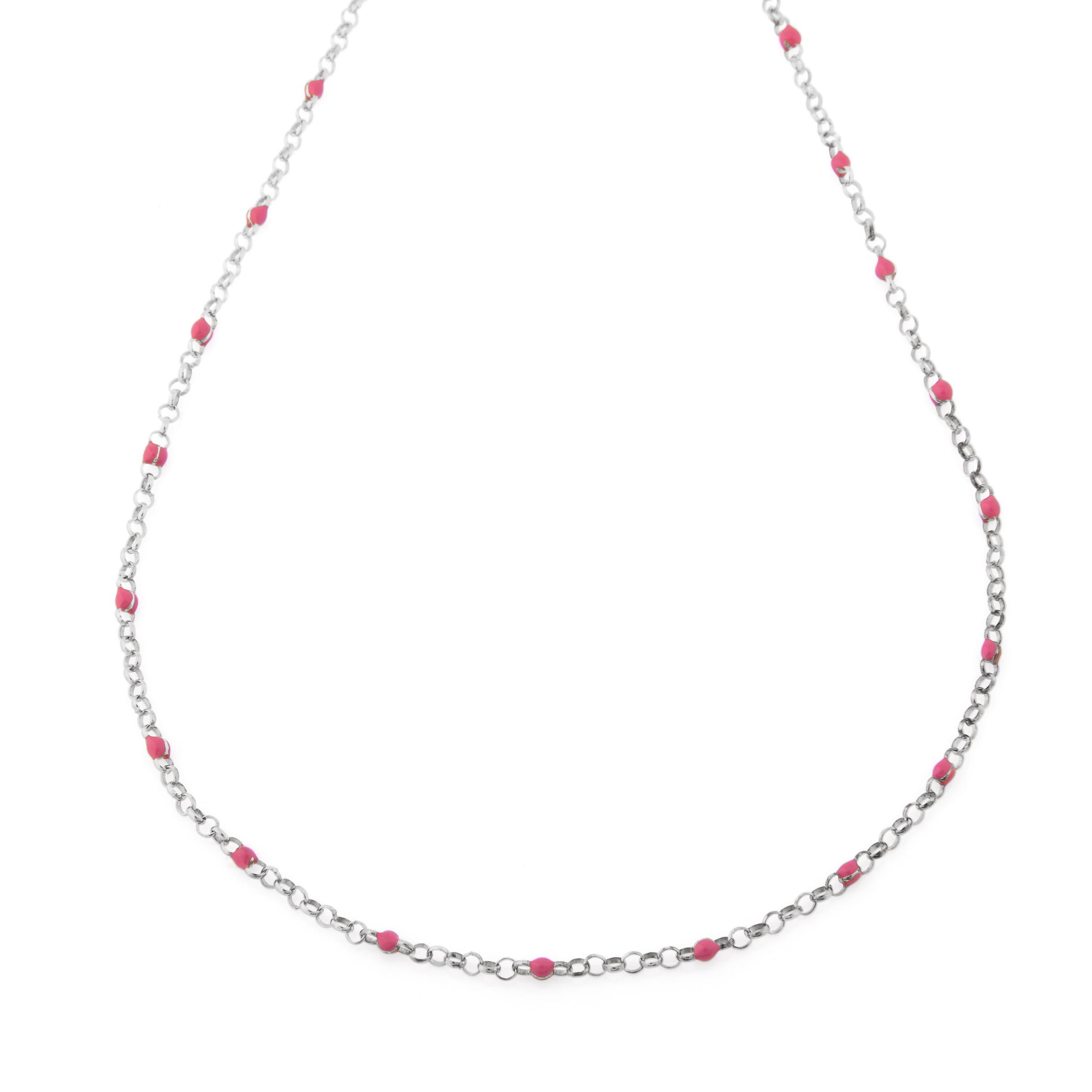 Collana Perline Colorate Fucsia Gemma - Collanina Donna Argento 925