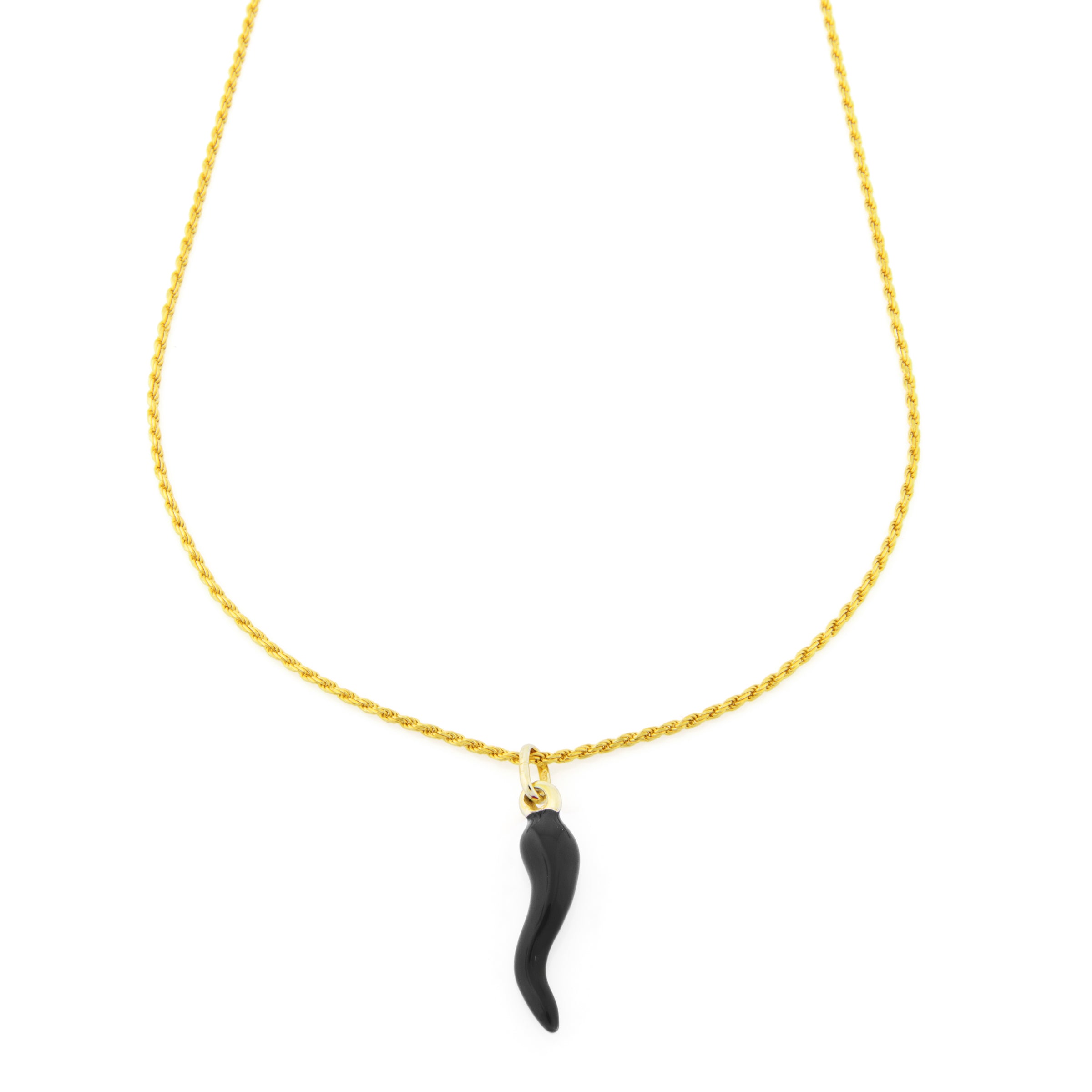 Collanina Portafortuna Vivian Corno Nero - Collanina Donna Oro Placcato