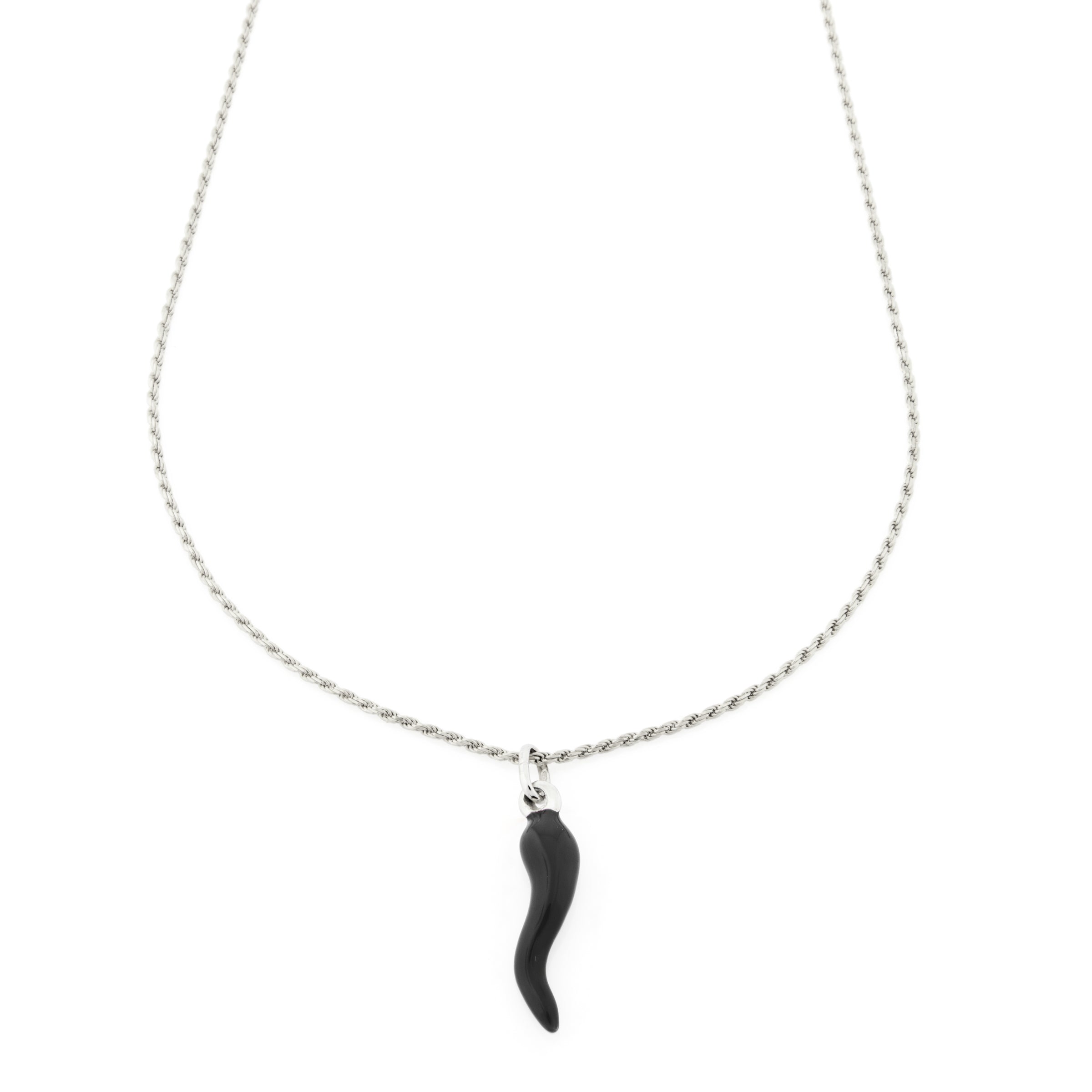 Collanina Corno Portafortuna Vivian Corno Nero - Collanina Donna Argento 925