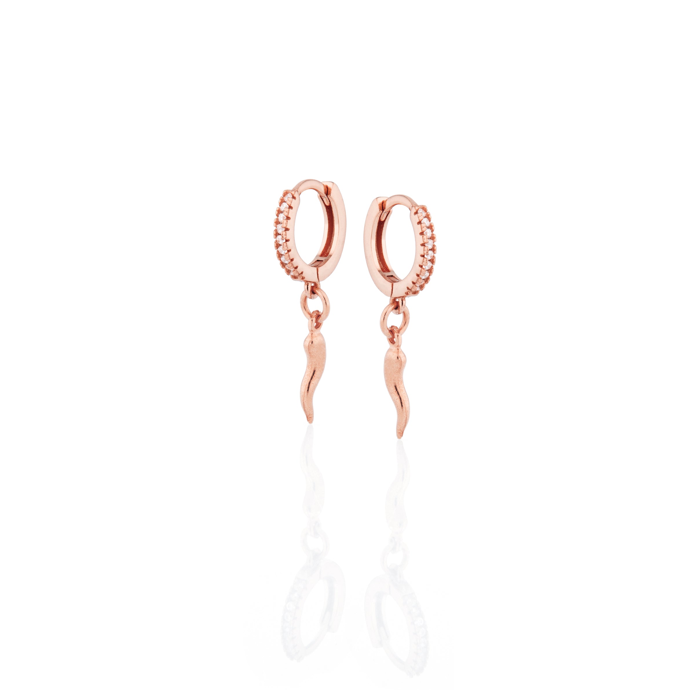 Orecchini Corno Portafortuna Leda - Orecchini Donna Oro Rosa Placcato 18K