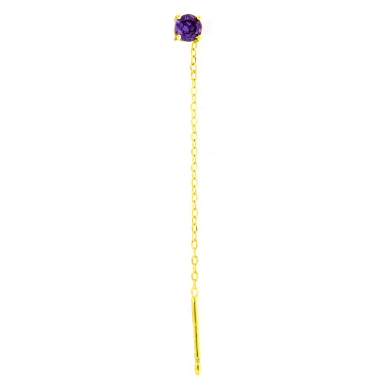 Orecchino Mono Punto Luce Ametista - Orecchino Donna Argento 925 Placcato Oro 18K