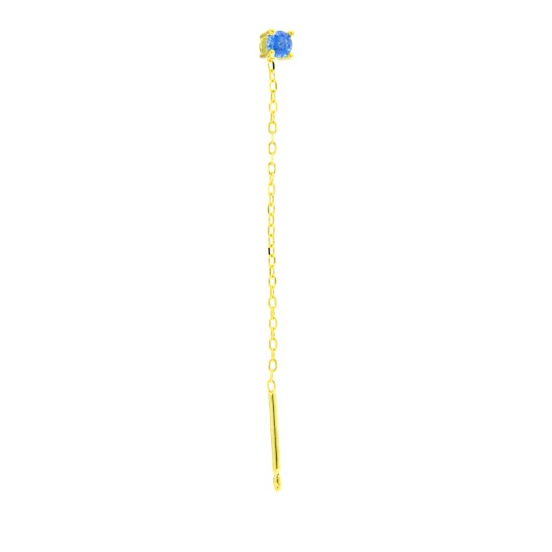 Orecchino Mono Punto Luce Azzurro - Orecchino Donna Argento 925 Placcato Oro 18K