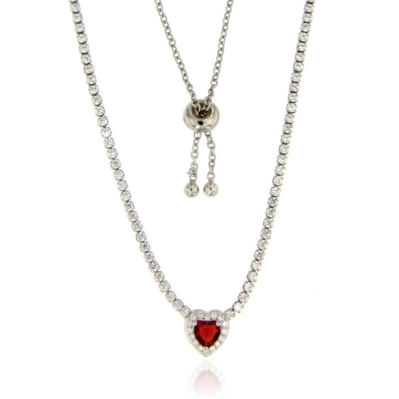 Collana Tennis con Cuore Rosso - Collana Donna Argento 925