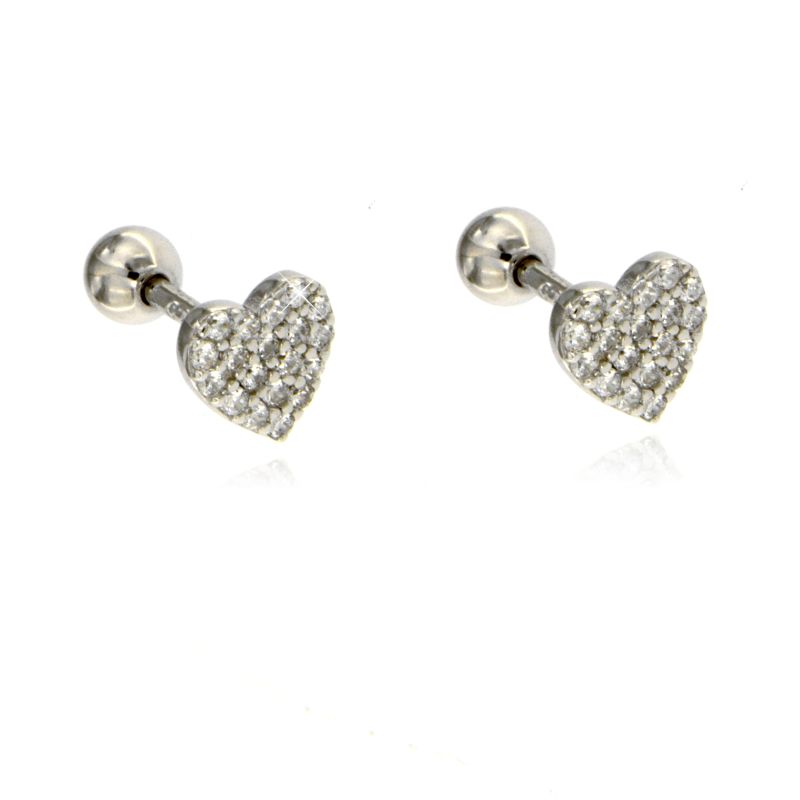 Piercing Cuore con Pave di Zirconi Bianchi - Orecchini Donna Argento 925