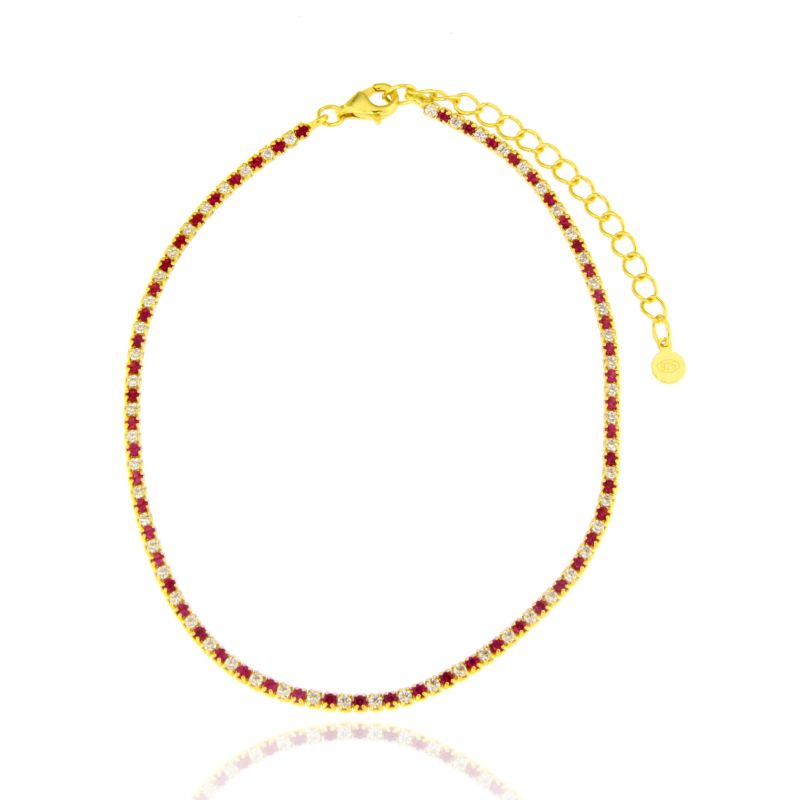 Cavigliera Tennis Zirconi Fucsia E Bianchi Alternati - Cavigliera Donna Argento 925