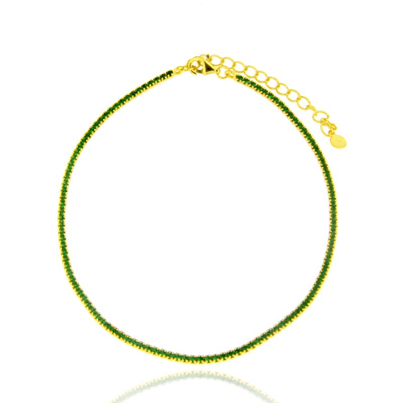 Cavigliera Tennis Zirconi Verde - Cavigliera Donna Oro Placcato 18K