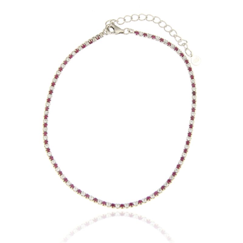 Cavigliera Tennis Zirconi Fucsia E Bianchi Alternati - Cavigliera Donna Argento 925