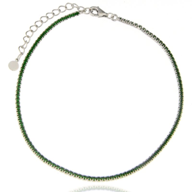 Cavigliera Tennis Zirconi Verde - Cavigliera Donna Argento 925