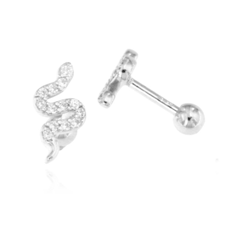 Piercing Serpente Con Zirconi - Orecchini Donna Argento 925