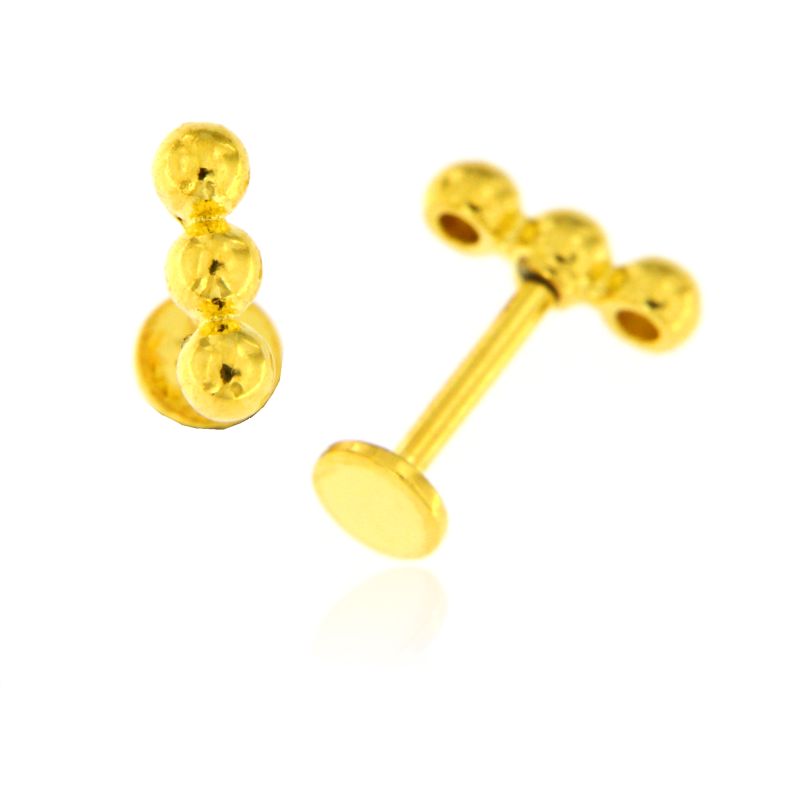 Piercing Tre Perline- Orecchini Donna Oro Placcato 18K