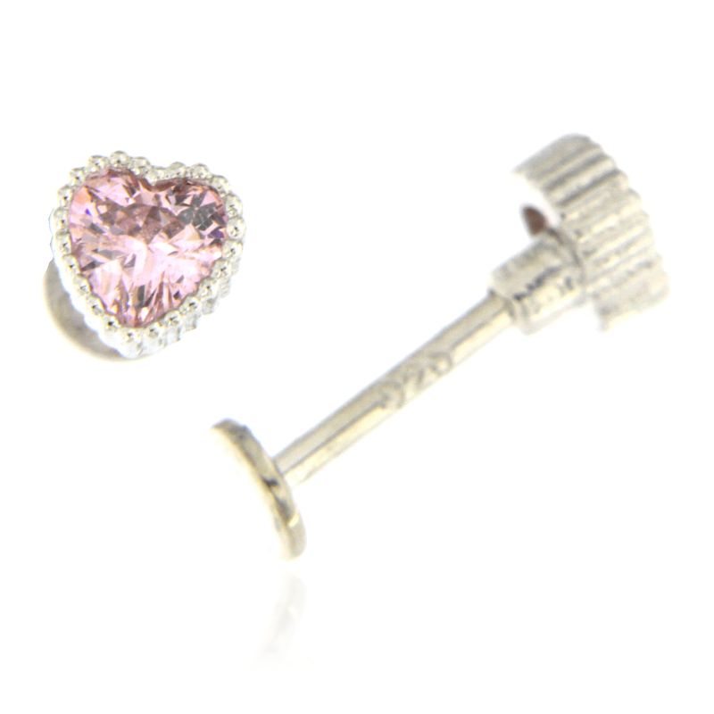Piercing Cuore con Zircone Rosa - Orecchini Donna Argento 925