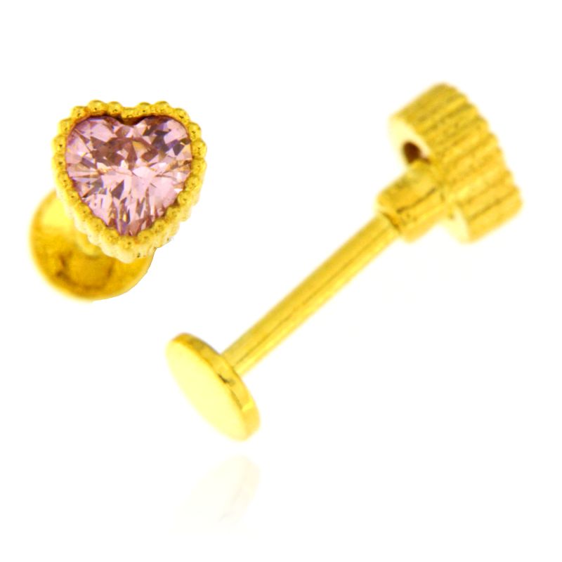 Piercing Cuore con Zircone Rosa - Orecchini Donna Oro Placcato 18K