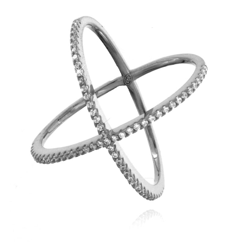 Anello Incrociato X Pavè - Anello Donna Argento 925