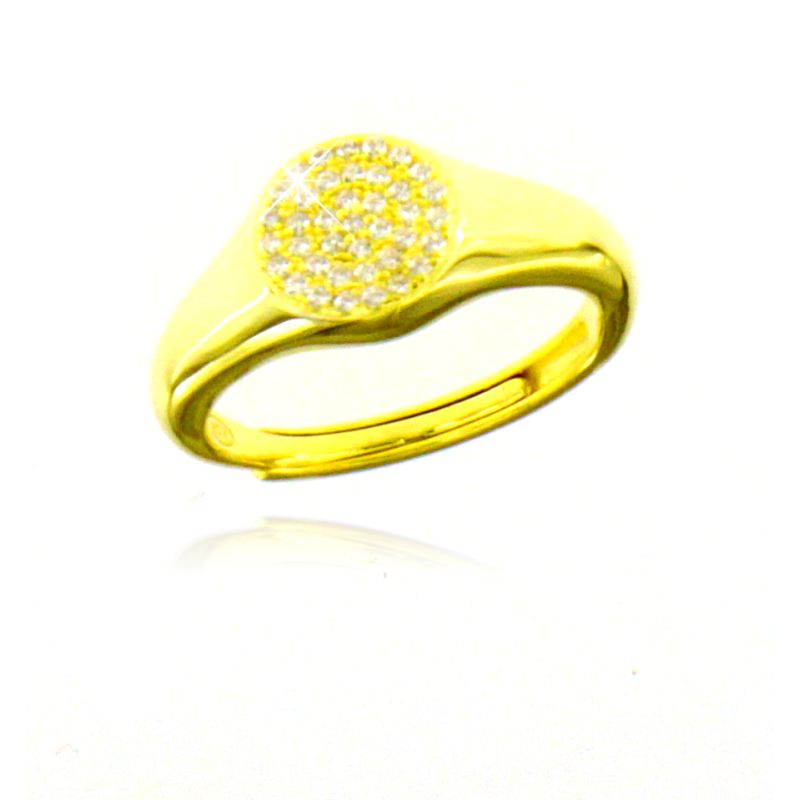 Anello Sigillo Con Zirconi - Anello Donna Oro Placcato 18K