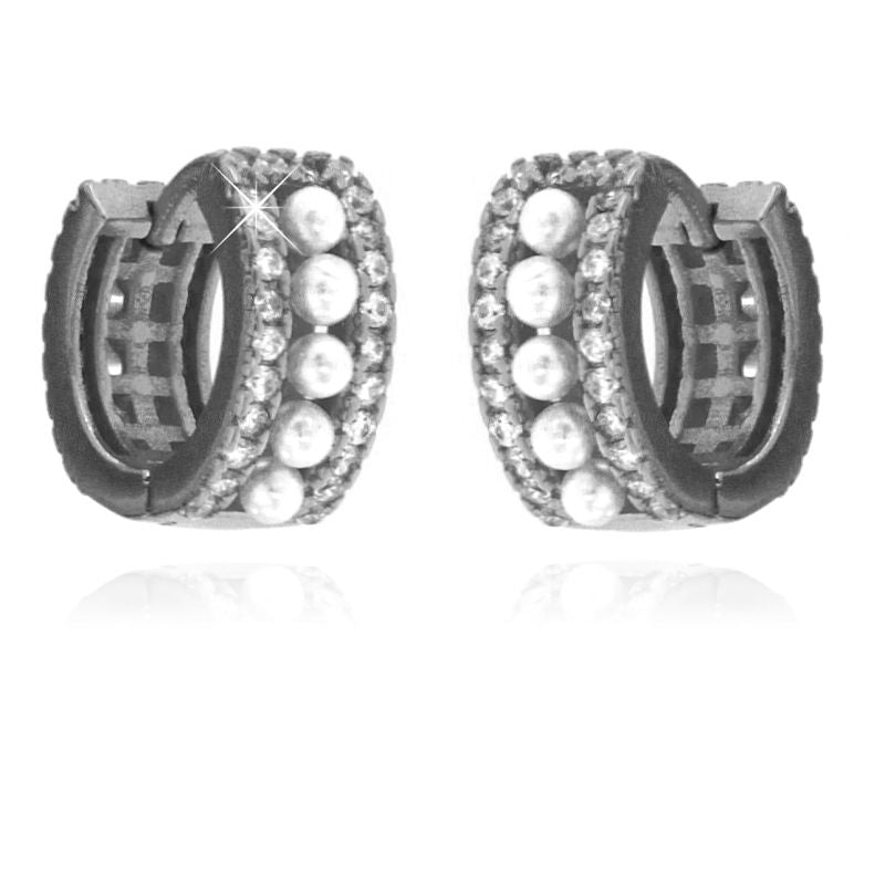 Orecchini Hoop con Perle e Zirconi Heidi - Orecchini Donna Argento
