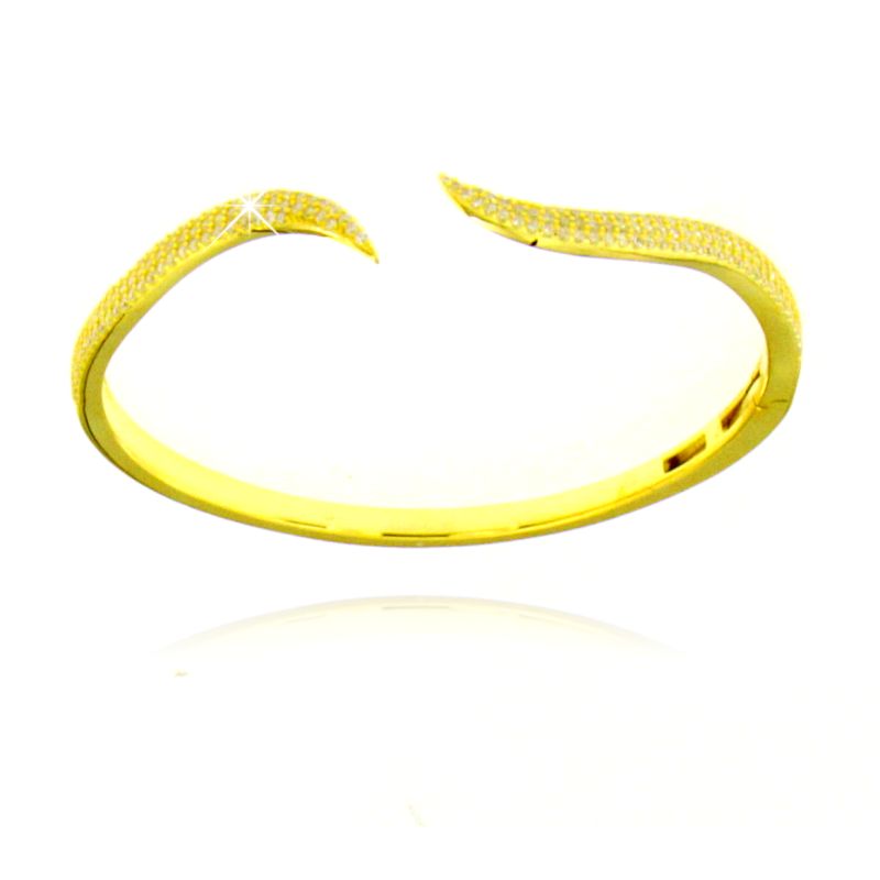 Braccialetto Rigido Onde con Zirconi - Bracciale Donna Argento 925 Oro Placcato