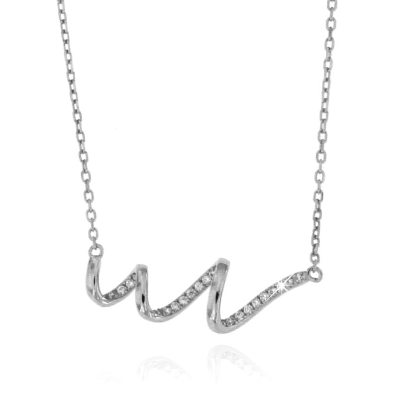 Collana Pendente Ondulato Con Zirconi Bianchi - Argento 925