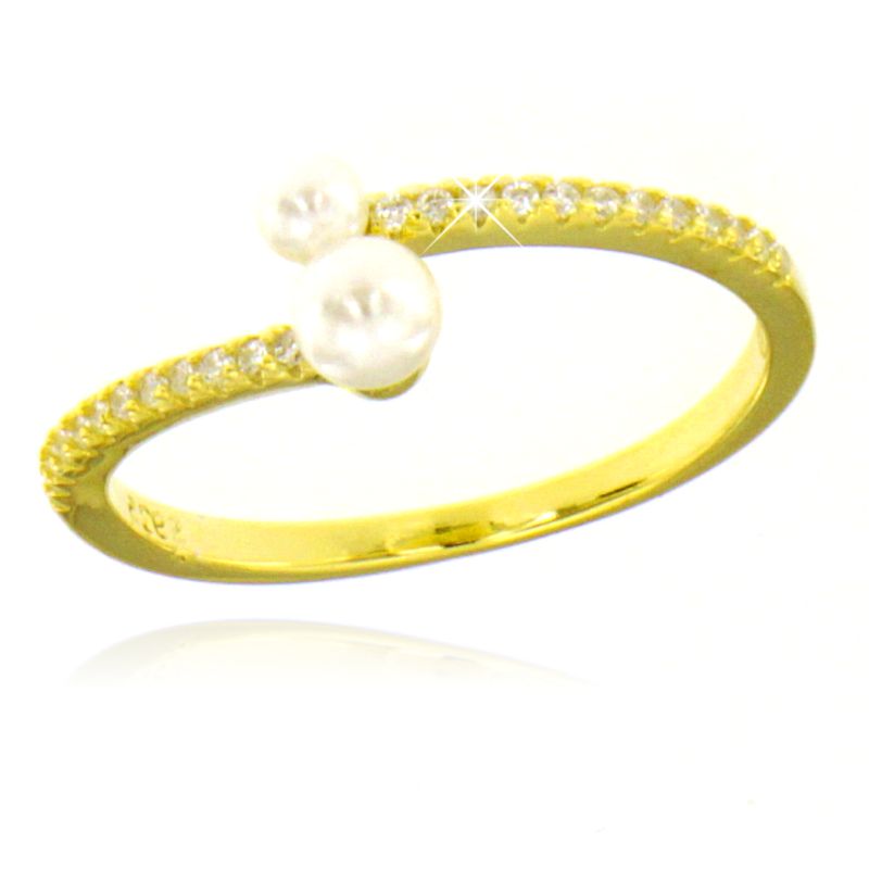 Anello Regolabile Perle e Zirconi - Anello Donna Argento 925