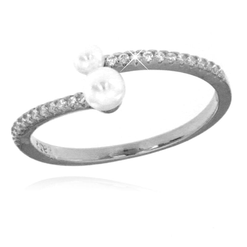 Anello Regolabile Perle e Zirconi - Anello Donna Argento 925