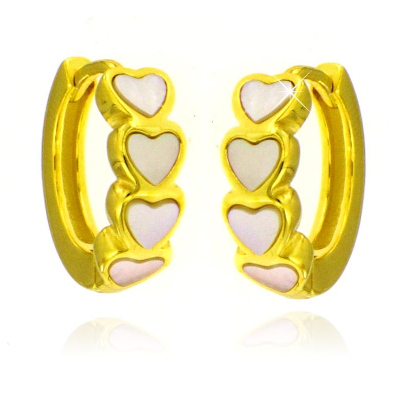 Orecchini Huggie Hoop Con Cuori di Madreperla - Orecchini Donna Argento 925