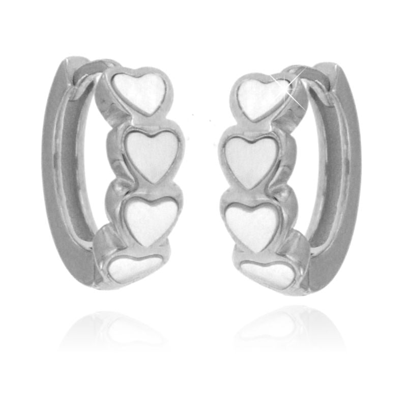 Orecchini Huggie Hoop Con Cuori di Madreperla - Orecchini Donna Argento 925