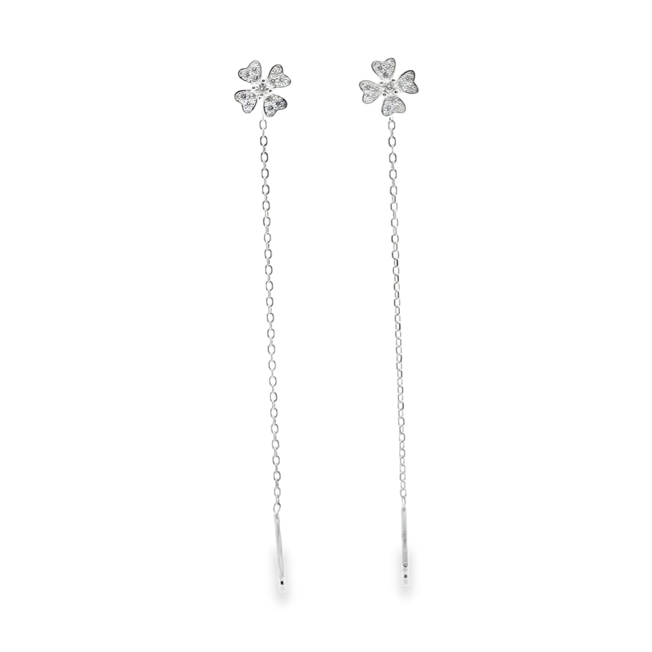 Orecchini Sali e scendi Quadrifoglio - Orecchino Donna Argento 925