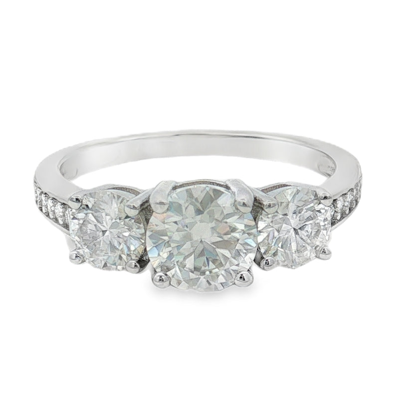 Anello Tulipano – Trilogy Moissanite 7mm + 5mm Degradé Gambo Pavé | Argento 925