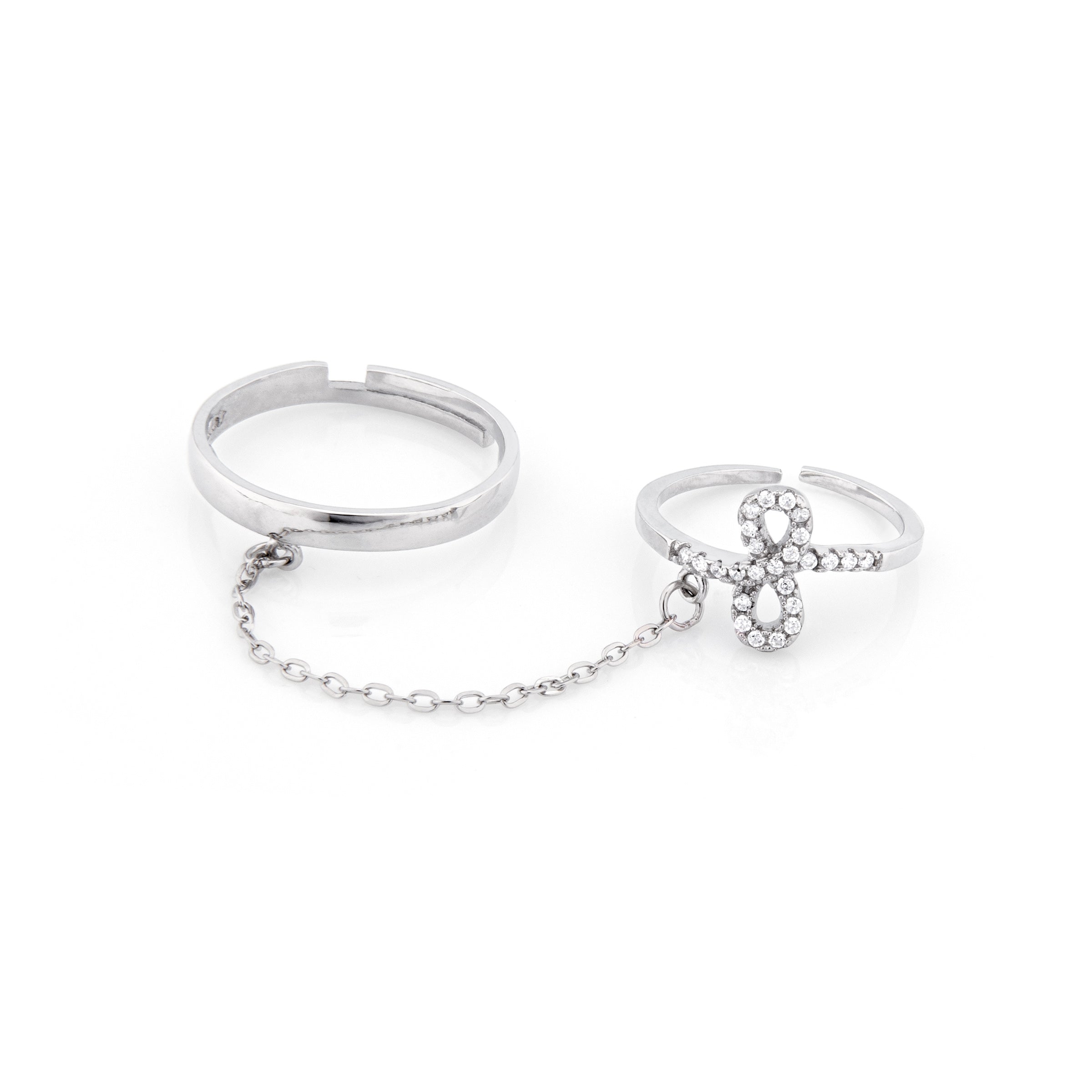 Anello Doppio Infinito con Falangina E Catena - Anello Donna Argento 925