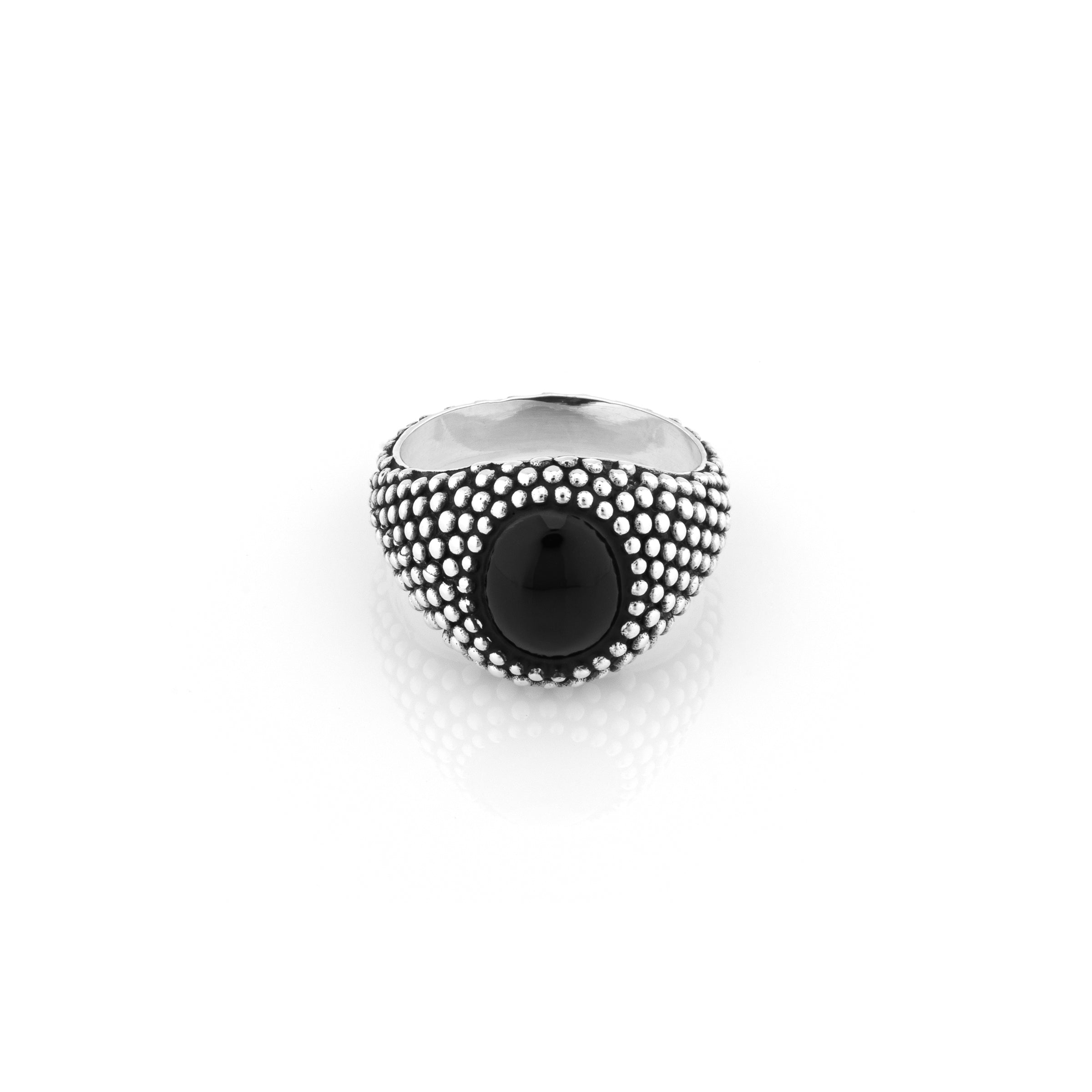 Anello Ovale Puntinato con Pietra Onice - Anello Unisex Argento 925