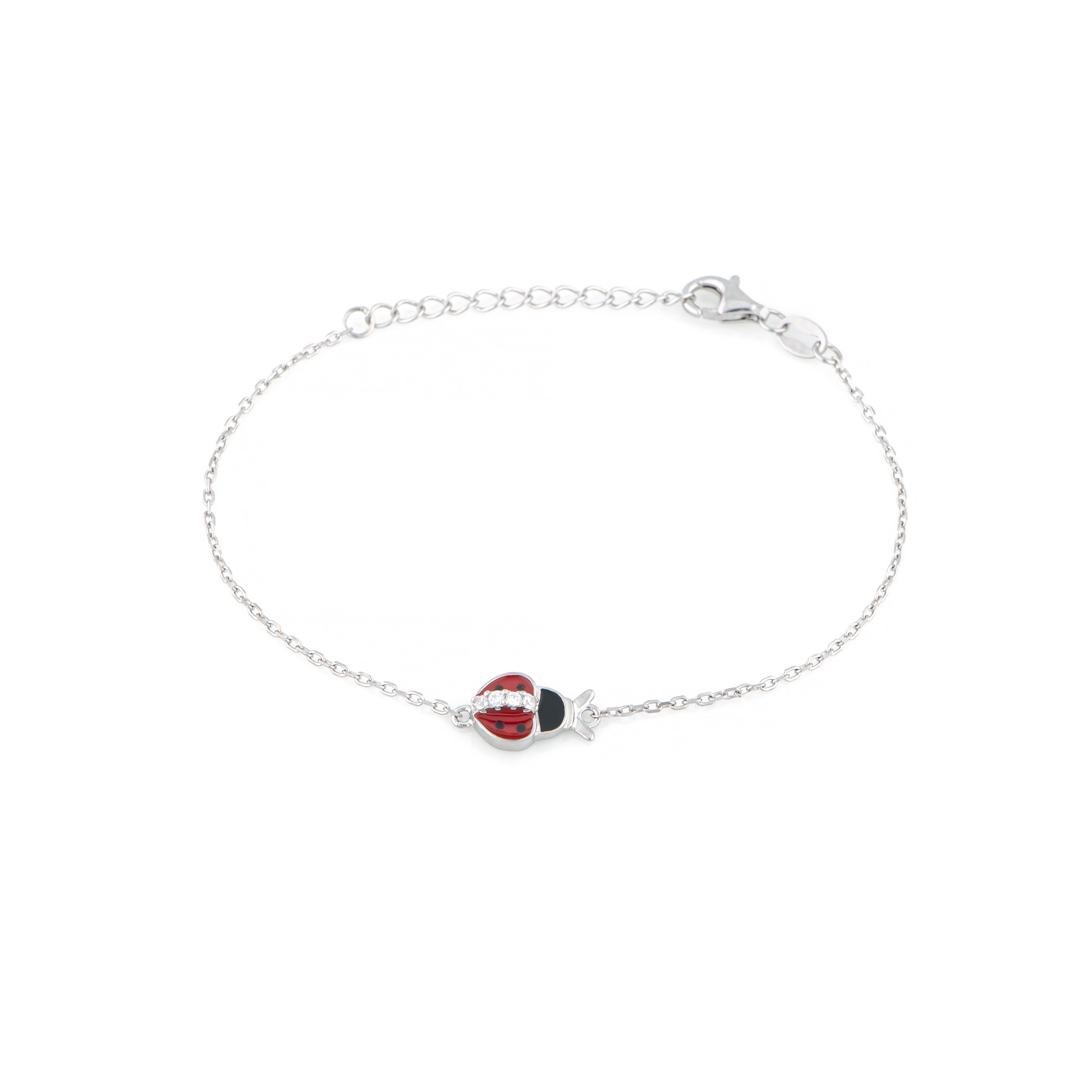 Braccialetto Con Coccinella E Zirconi Bianchi - Bracciale Donna Argento 925