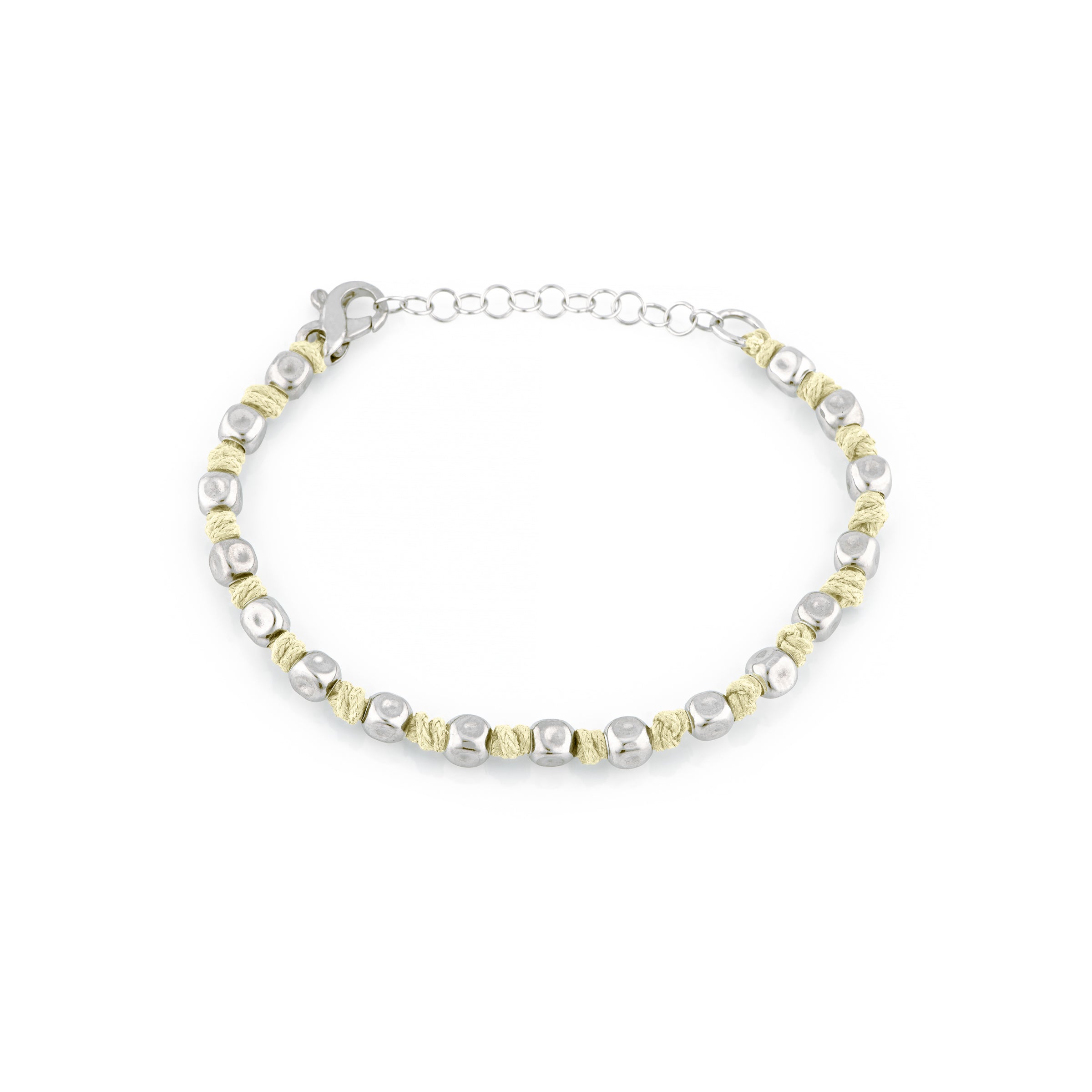 Braccialetto Pepite 4 mm E Nodini Cordino Giallo Lime Mattia - Bracciale Uomo Argento 925