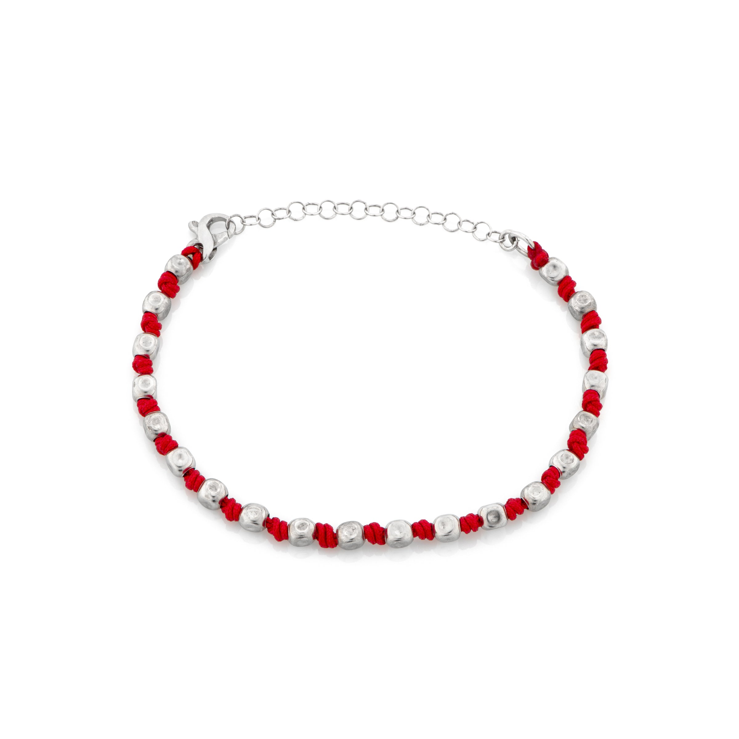 Braccialetto Pepite 4 mm E Nodini Cordino Rosso Mattia - Bracciale Uomo Argento 925