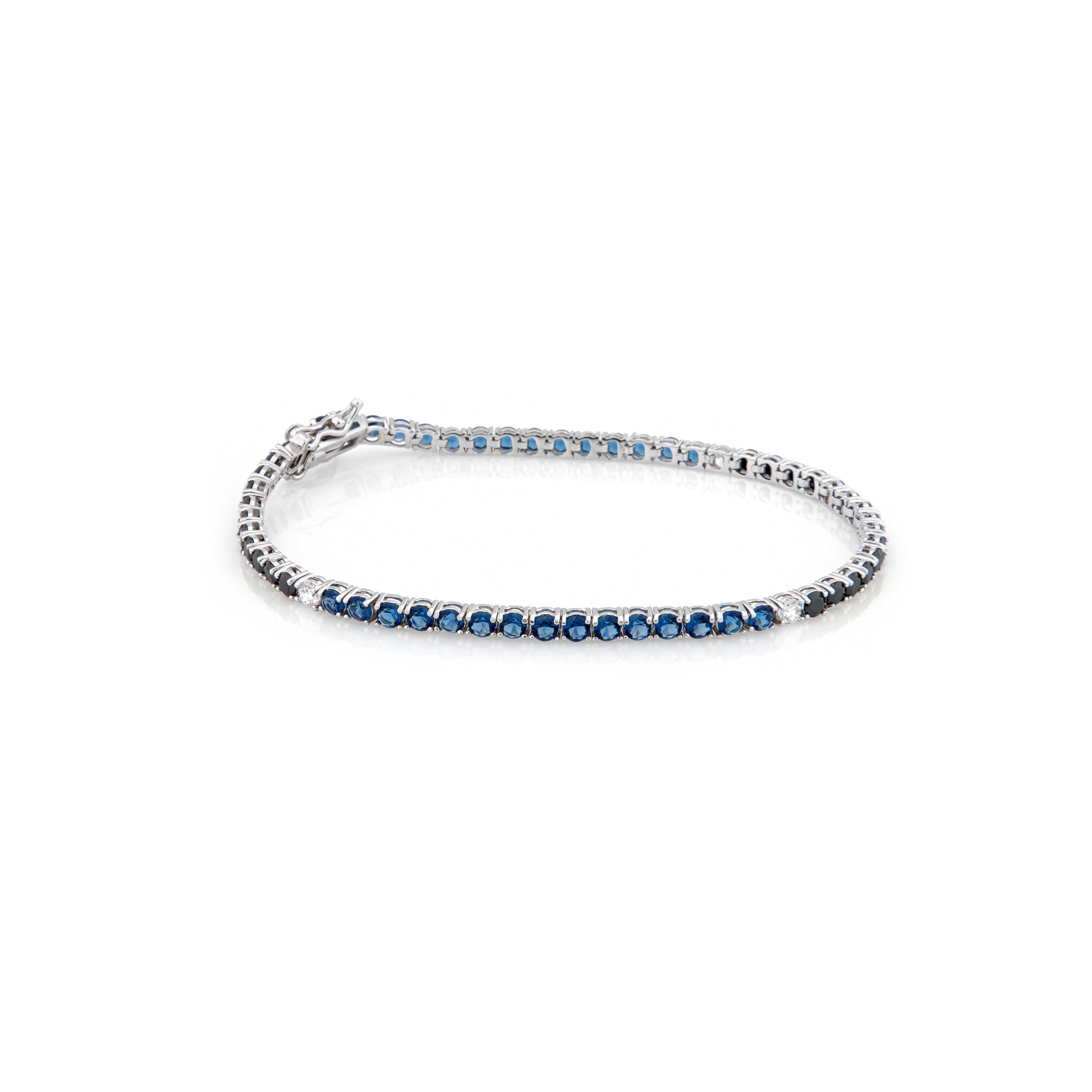 Braccialetto Tennis 3 mm - Bracciale Uomo Argento e Zirconi Neri E Zaffiro