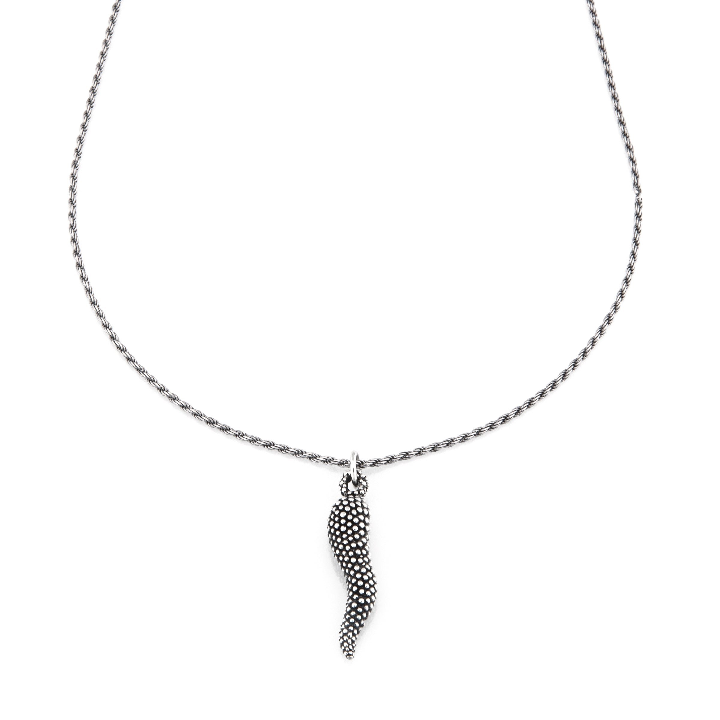 Collana Pendente Charm Puntinato Corno - Collana Uomo Argento 925