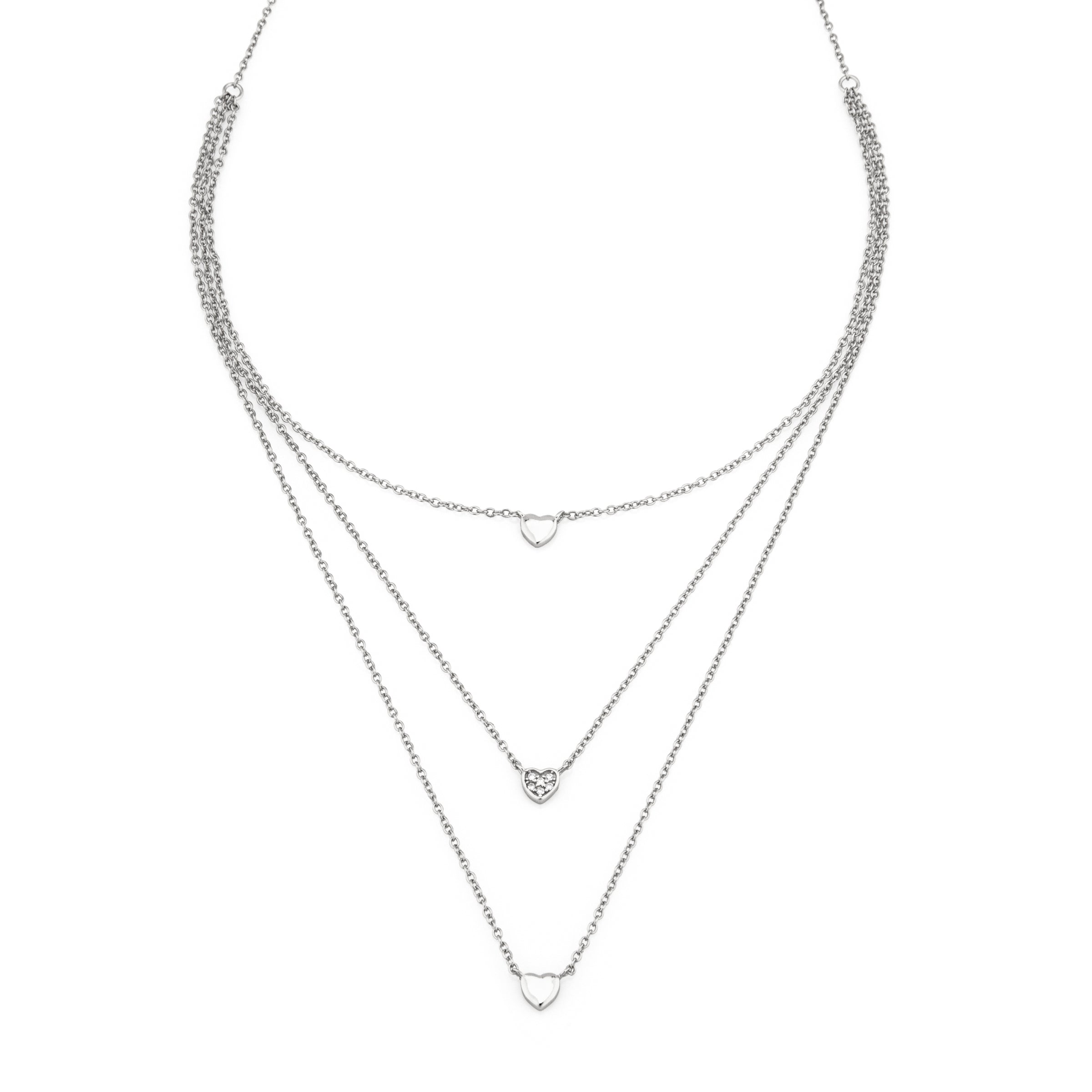 Collana A Tre Fili Cuori - Collanina Donna Argento 925