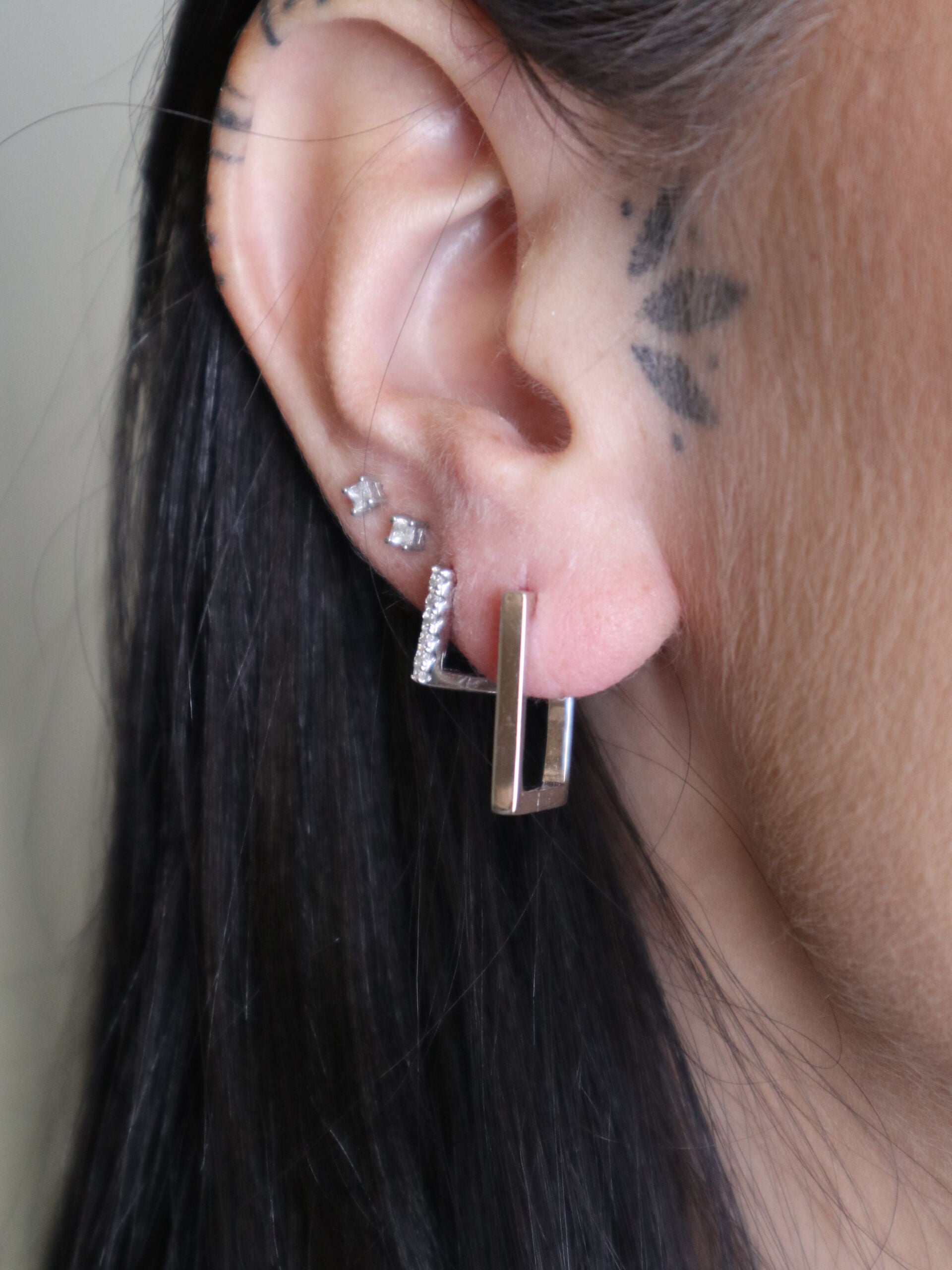 Orecchini Square Hoop Con Zirconi - Orecchini Donna Argento 925