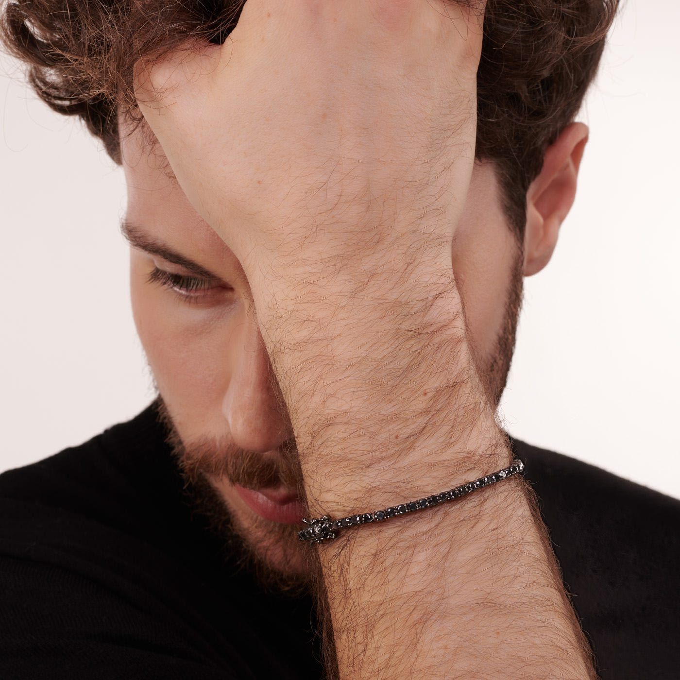 Braccialetto Tennis 3 mm Rutenio - Bracciale Uomo Argento e Zirconi Neri