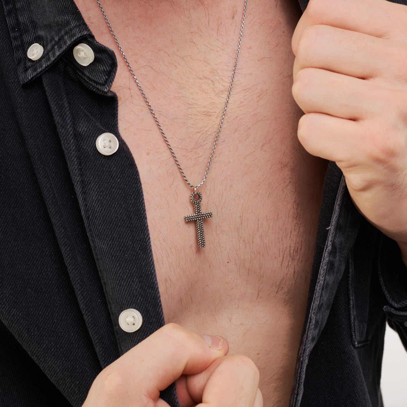 Collana Pendente Charm Puntinato Croce - Collana Uomo Argento 925