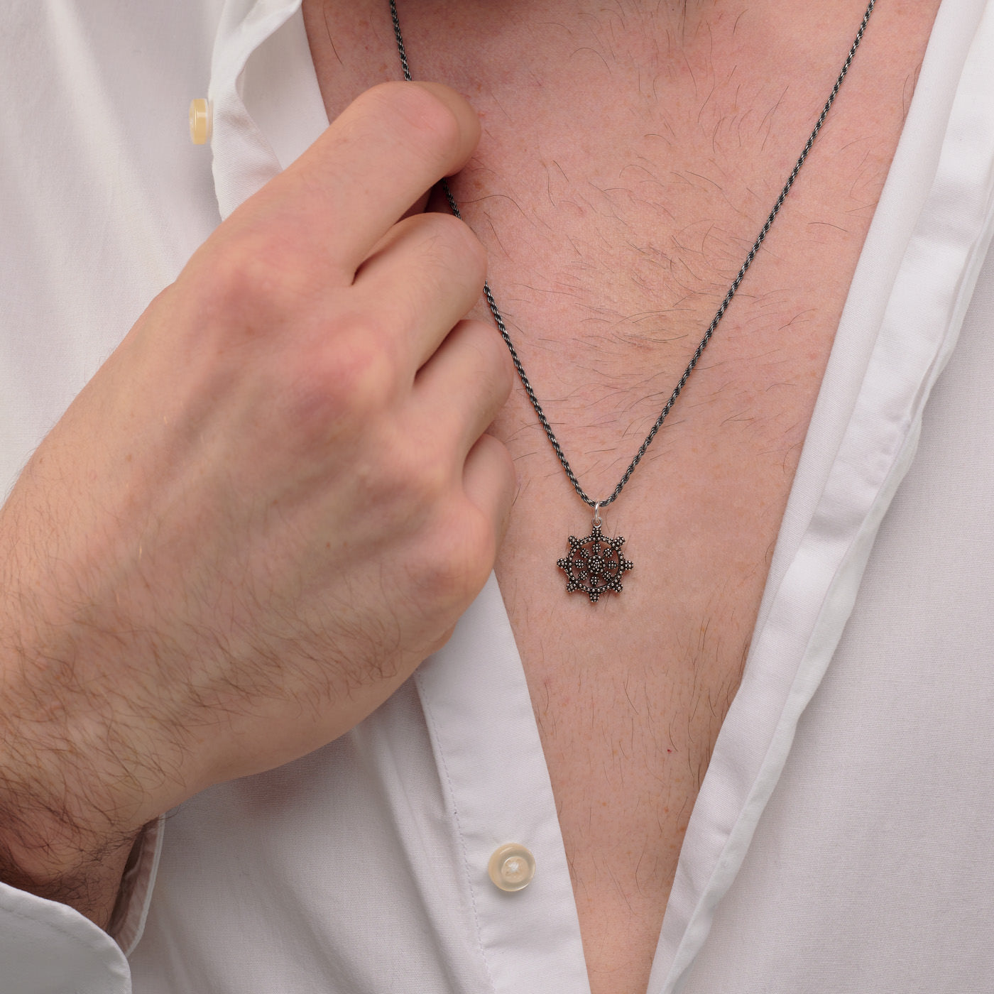 Collana Pendente Charm Puntinato Timone - Collana Uomo Argento 925